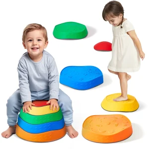 5 pierres d'équilibre empilables Montessori, jouets sensoriels pour enfants, entraînement tactile pour fêtes et jeux sociaux – Antidérapantes, empilables, couleurs classiques multiples