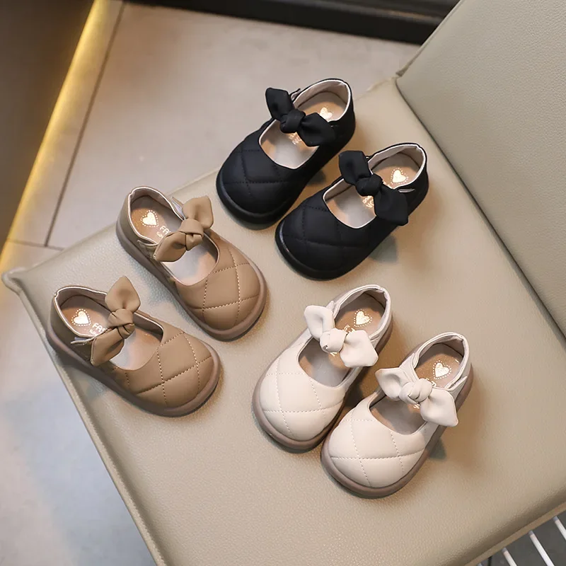 Chaussures en cuir à nœud pour fille : style printemps/automne doux – Image 2