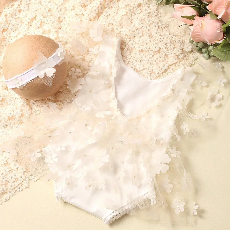 Ensemble de photographie pour nouveau-né fille - Combinaison florale avec bandeau – Image 9