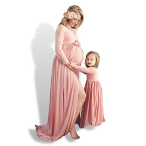 Robe longue de maternité à épaules dénudées, tenue assortie pour maman et moi