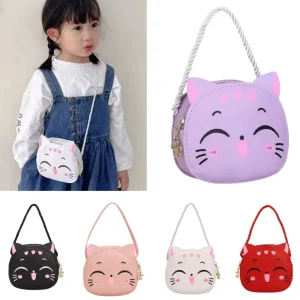 Sac à bandoulière pour pièces de monnaie en forme de chat mignon pour enfants