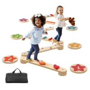 SucceBuy 6 pièces de pierres d'équilibre en bois pour tout-petits, planches d'équilibre pour enfants de 2 à 6 ans, jouet Montessori – Entraînement sensoriel et de coordination