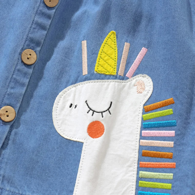 Robe sans manches en jean motif licorne pour fille – Image 5