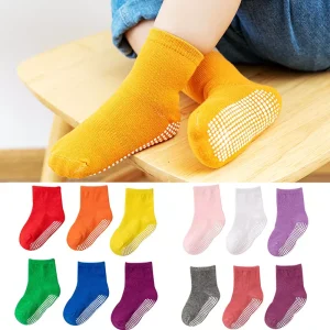 Lot de 6 paires de chaussettes antidérapantes en coton pour enfants - Printemps/Automne