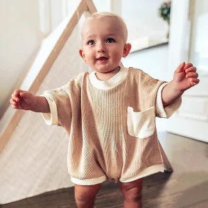 Barboteuse d'été en coton pour nouveau-né : vêtements tendance à manches courtes pour bébé