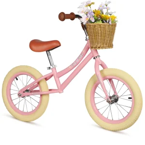 Vélo d'équilibre pour enfants de 14 pouces, vélo léger ajustable en hauteur avec panier tressé amovible et pneus en caoutchouc gonflables – Pour enfants de 3 à 6 ans