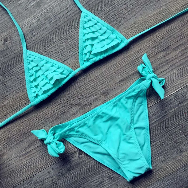Maillots de bain d'été pour filles : bikini Falbala uni pour 8 à 14 ans – Image 9
