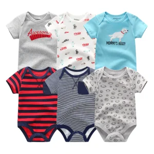 Lot de 6 grenouillères en coton doux pour bébé garçon, imprimés variés