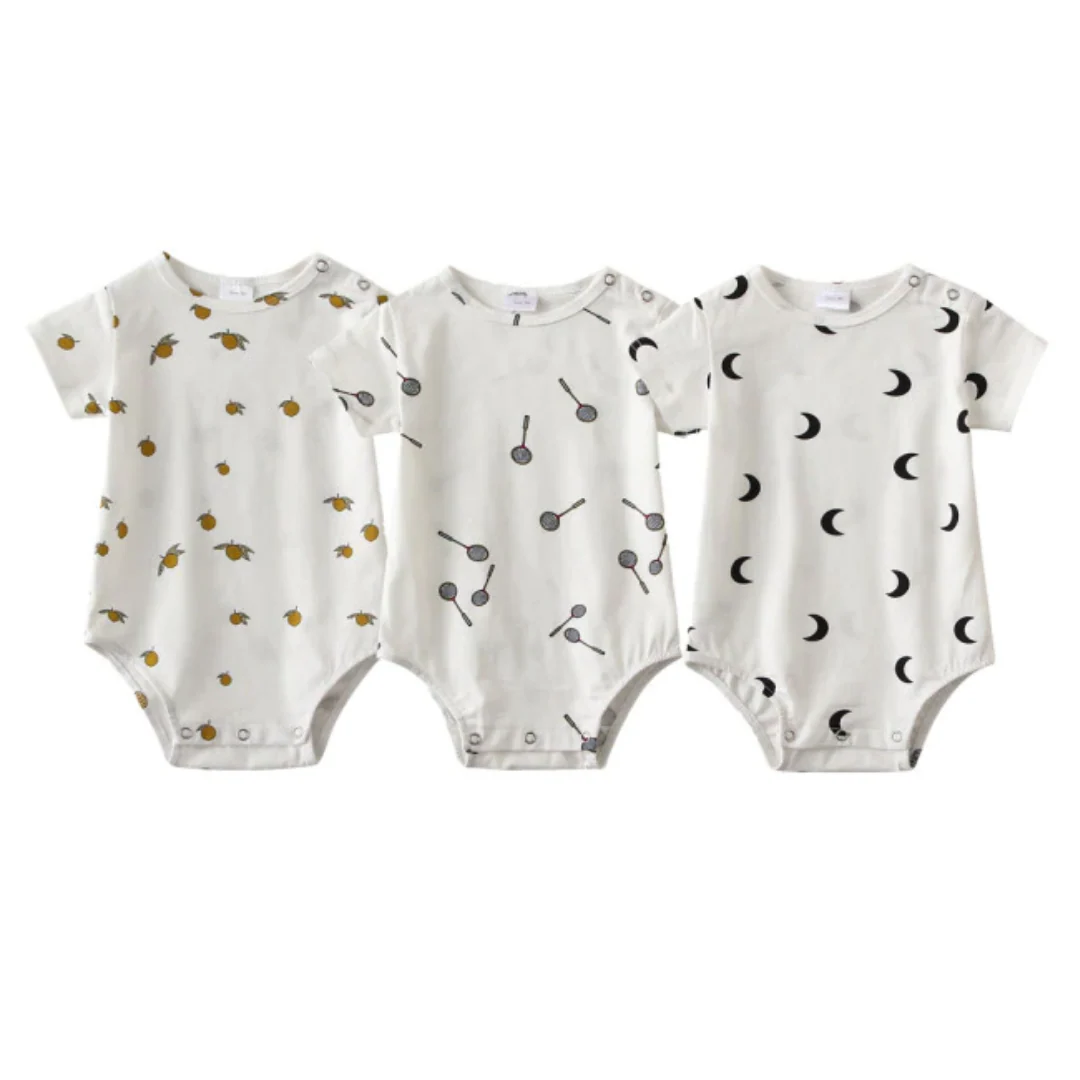 Lot de 3 grenouillères à manches courtes en coton doux pour bébé, motif imprimé – Image 4