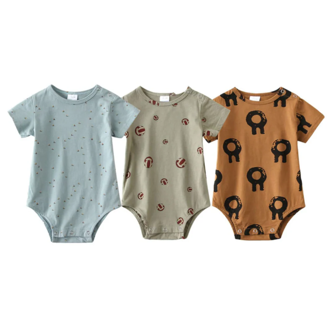 Lot de 3 grenouillères à manches courtes en coton doux pour bébé, motif imprimé – Image 6