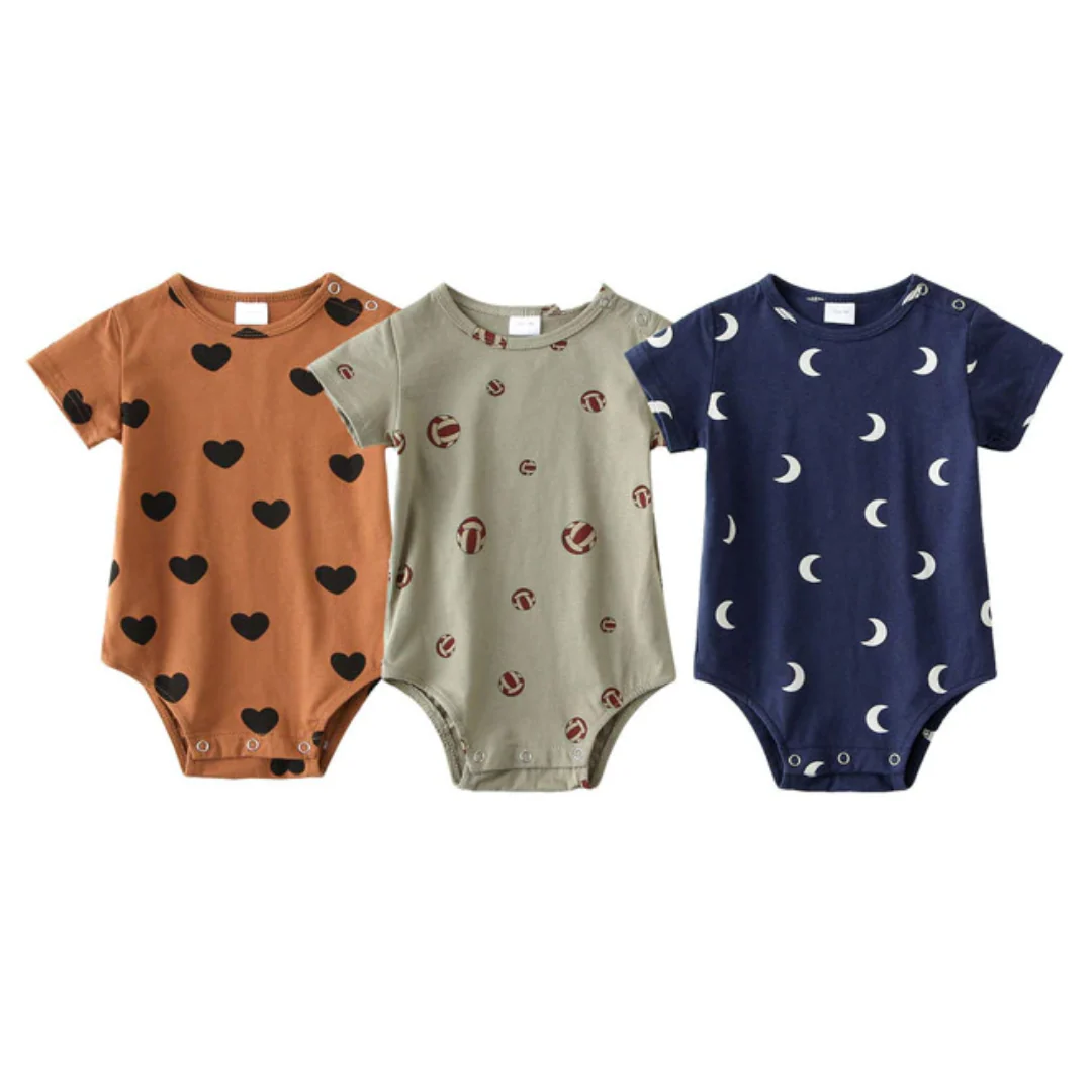 Lot de 3 grenouillères à manches courtes en coton doux pour bébé, motif imprimé – Image 7