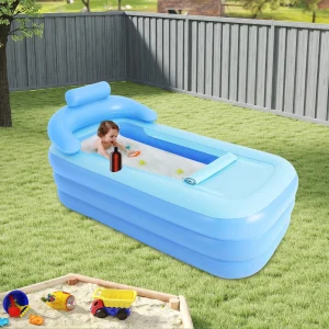 Baignoire spa gonflable portable pour adultes et enfants, piscine en PVC pliable avec dossier ergonomique, couverture isolante à fermeture éclair et fond à bulles (63x33x25 pouces)