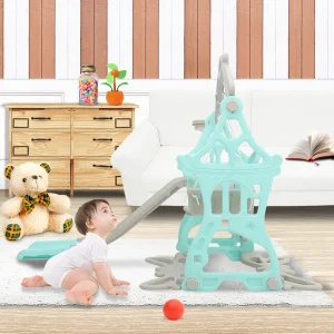 Balancoire et toboggan pour tout-petits, ensemble de cadre d'escalade pour jardin intérieur et extérieur pour enfants de 3 à 6 ans, vert et rose