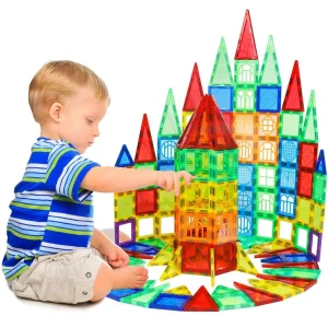 Jeu de construction magnétique de 86 pièces, blocs magnétiques puissants pour enfants, jeu éducatif STEM avec tuiles transparentes et bords arrondis (à partir de 3 ans)