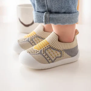 Chaussons bébé antidérapants et respirants en maille avec semelle en caoutchouc - Chaussons à semelle souple