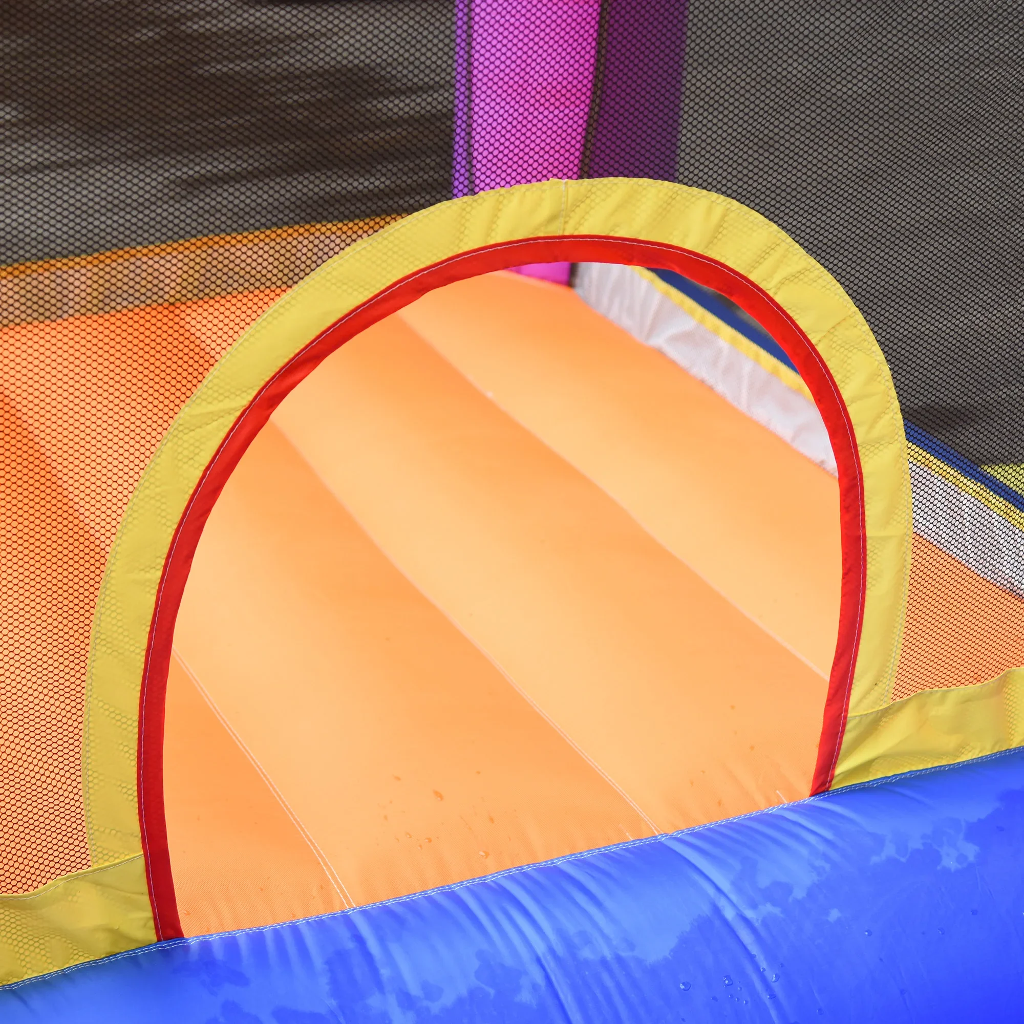 Château gonflable Outsunny avec toboggan et piscine, maison gonflable multicolore avec souffleur – Image 6