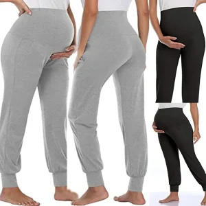 Pantalon de maternité décontracté pour femme – Pantalon de jogging extensible taille haute uni avec poches