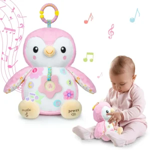 Peluche animal en peluche avec anneau de suspension et bruits de froissement – Hochet doux, jouet de développement sensoriel et de temps sur le ventre pour bébés de 0 à 12 mois, garçons et filles