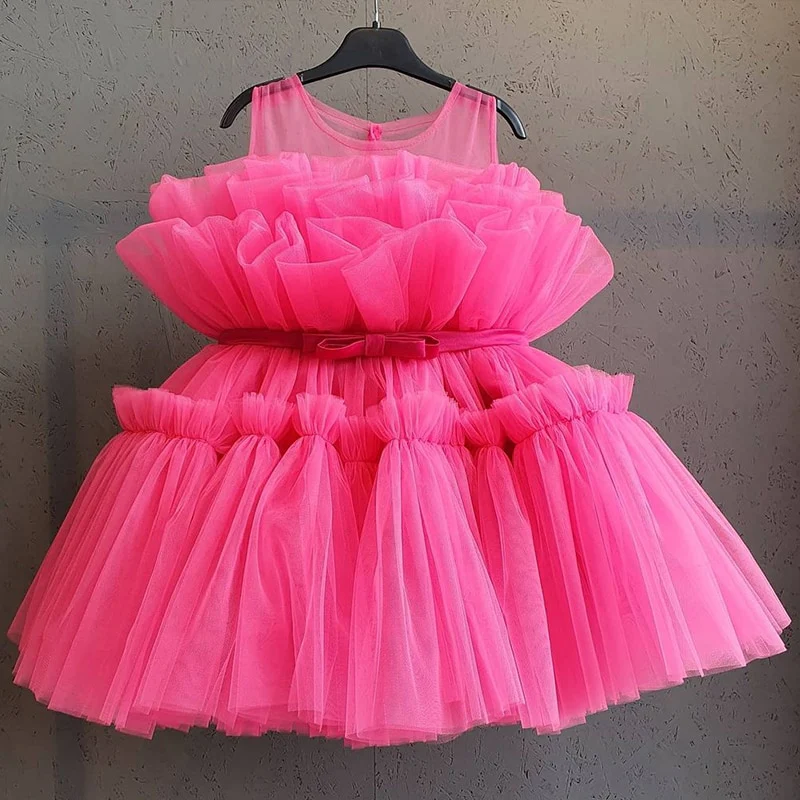 Robe de soirée formelle pour bébé fille à manches bouffantes en maille unie – Image 6