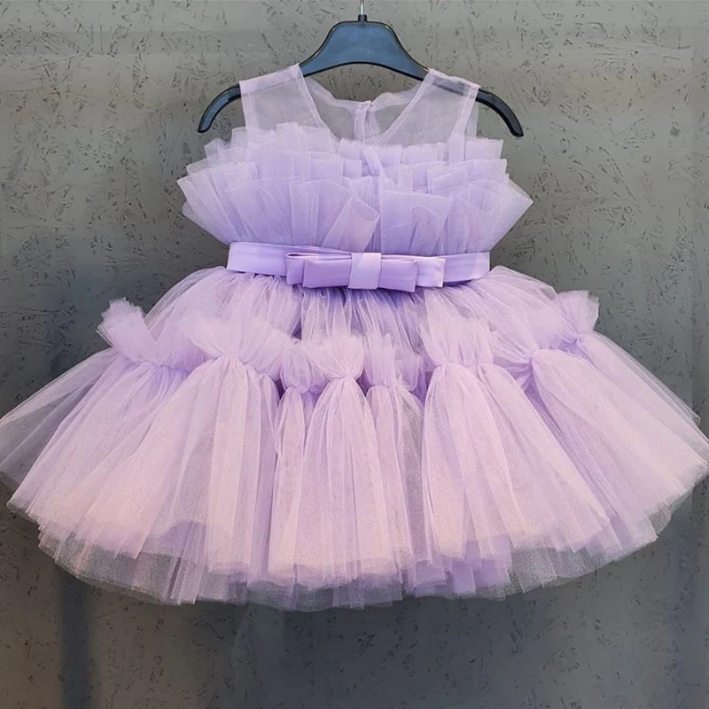 Robe de soirée formelle pour bébé fille à manches bouffantes en maille unie – Image 8