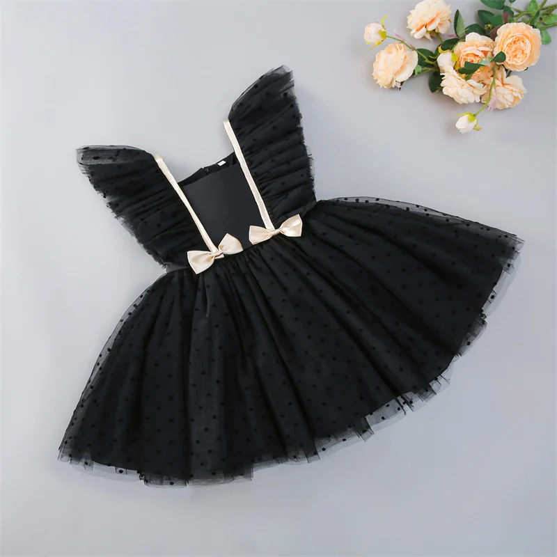 Robe de soirée formelle pour bébé fille à manches bouffantes en maille unie – Image 5