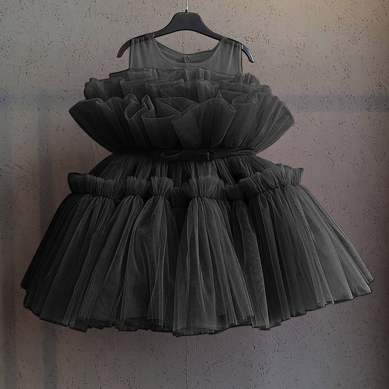 Robe de soirée formelle pour bébé fille à manches bouffantes en maille unie – Image 9
