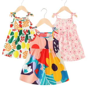 Robe d'été à bretelles en ruban et imprimés doux pour bébé fille