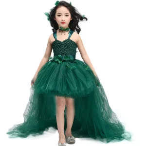 Ensemble de robe tutu de costume d'Halloween de fée verte traînante
