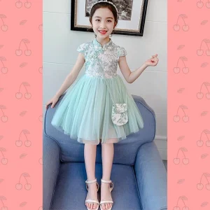 Robe à imprimé floral cheongsam pour fille