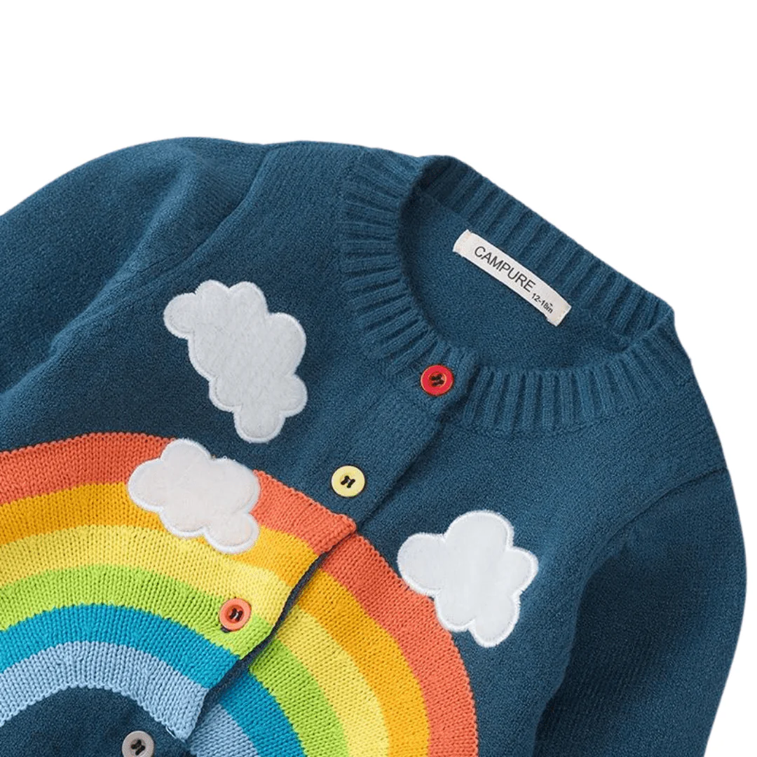 Cardigan tricoté à imprimé nuages et arc-en-ciel – Image 3