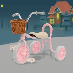 Tricycle vintage pour enfants de 2 à 6 ans – Avec pédales, roues d'entraînement, panier et siège réglable – Vélo rétro pour enfants pour l'extérieur