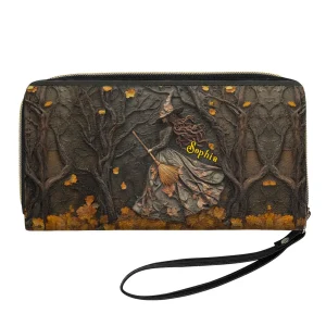 Portefeuille en cuir personnalisé au nom de sorcière – Portefeuille en cuir inspiré de la magie