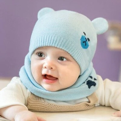 Ensemble bonnet et écharpe en laine pour bébé – Image 2