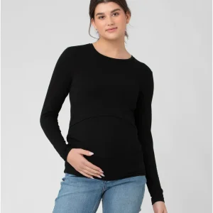 Haut allaitement coton bio noir manches longues