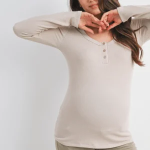 Haut en tricot côtelé manches longues taupe