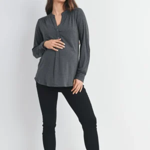Haut Henley maternité/allaitement gris charbon