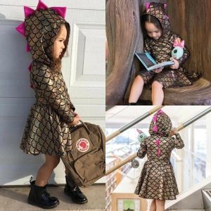 Robe à capuche dinosaure pour fille