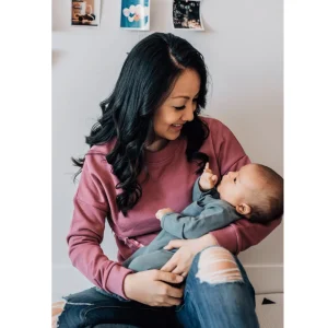 Jojo chandail à col rond maternité/allaitement rose