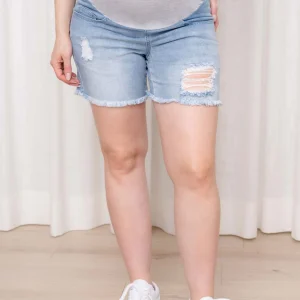 Mom short usé bleu pâle