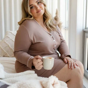 Robe de nuit café au lait manches longues