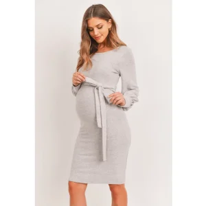 Robe maternité grise manches bouffantes
