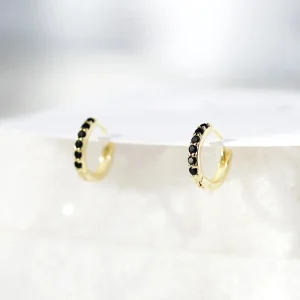 Sparkly noirs Anneaux clicker en argent sterling