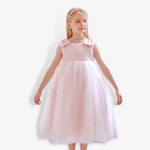 Robe de soirée rose sans manches avec nœud vintage pour fille