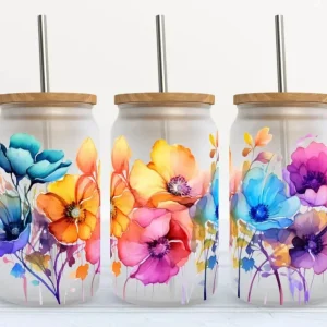 Verre 16oz Fleurs aquarelle