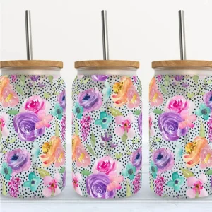 Verre 16oz Fleurs et pois