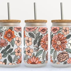 Verre 16oz Fleurs orangées