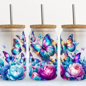 Verre 16oz Papillon turquoise/violet