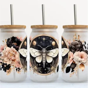 Verre 16oz Papillons de nuit et fleurs