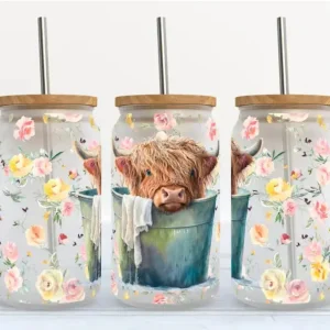 Verre 16oz Vache highland dans un sceau