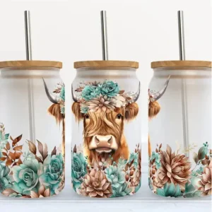 Verre 16oz Vache highland turquoise